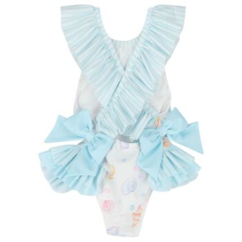 مايوه للبنات بتصميم الأصداف البحرية باللون الأبيض والأزرق