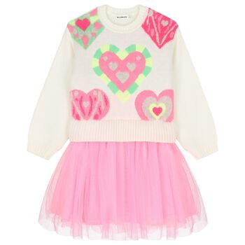 Girls Ivory & Pink Knitted Dress