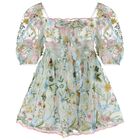 Girls White & Green Embroidered Tulle Dress, 1, hi-res