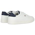 Boys White & Blue Logo Leather Trainers, 1, hi-res