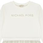 Girls Ivory & Gold Pleated Dress, 1, hi-res