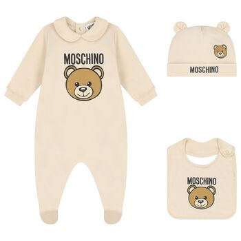 Beige Teddy Bear Logo Babygrow Gift Set