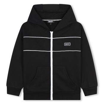Boys Black Logo Hooded Zip Up Top