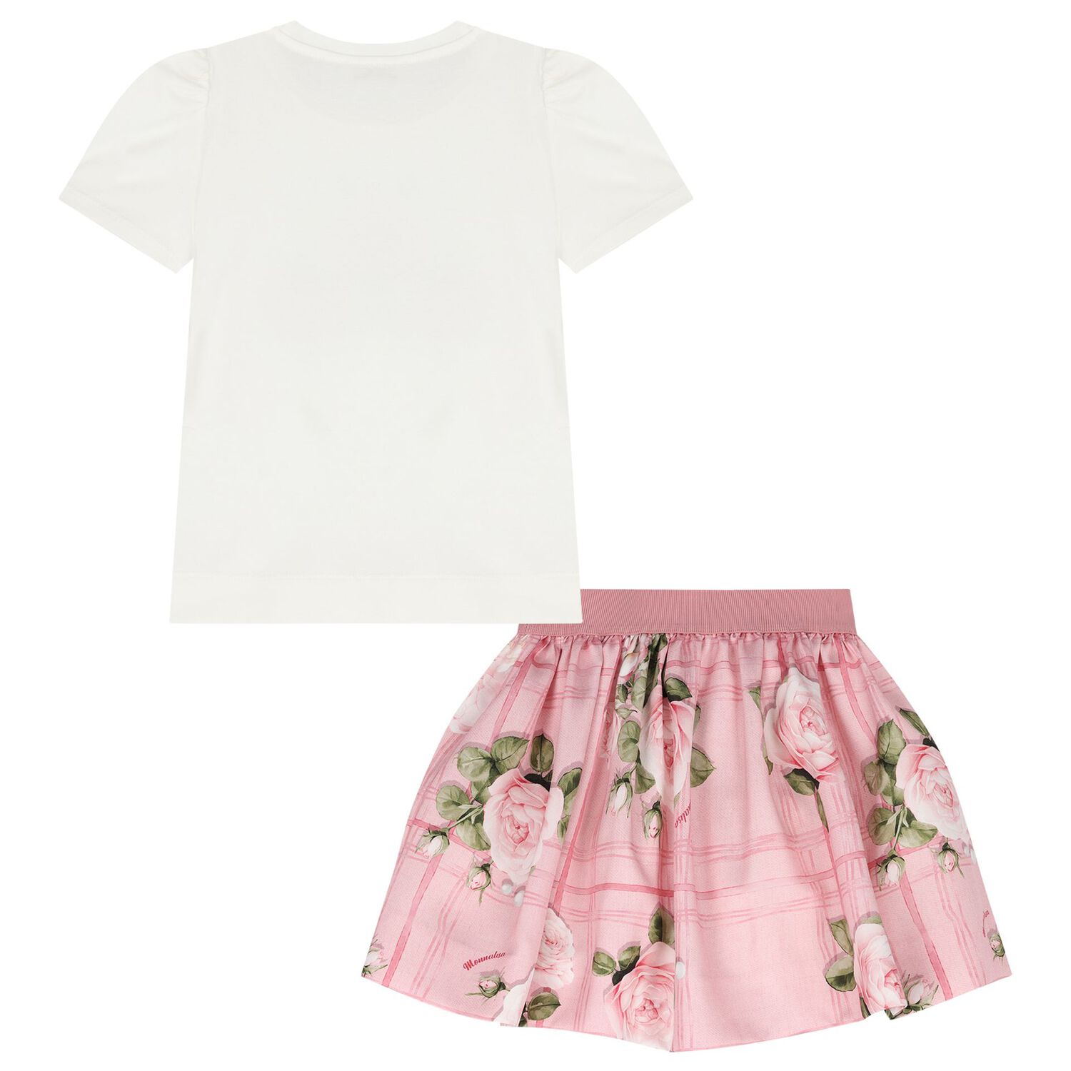 Girls Ivory & Pink Roses Skirt Set, 1, hi-res