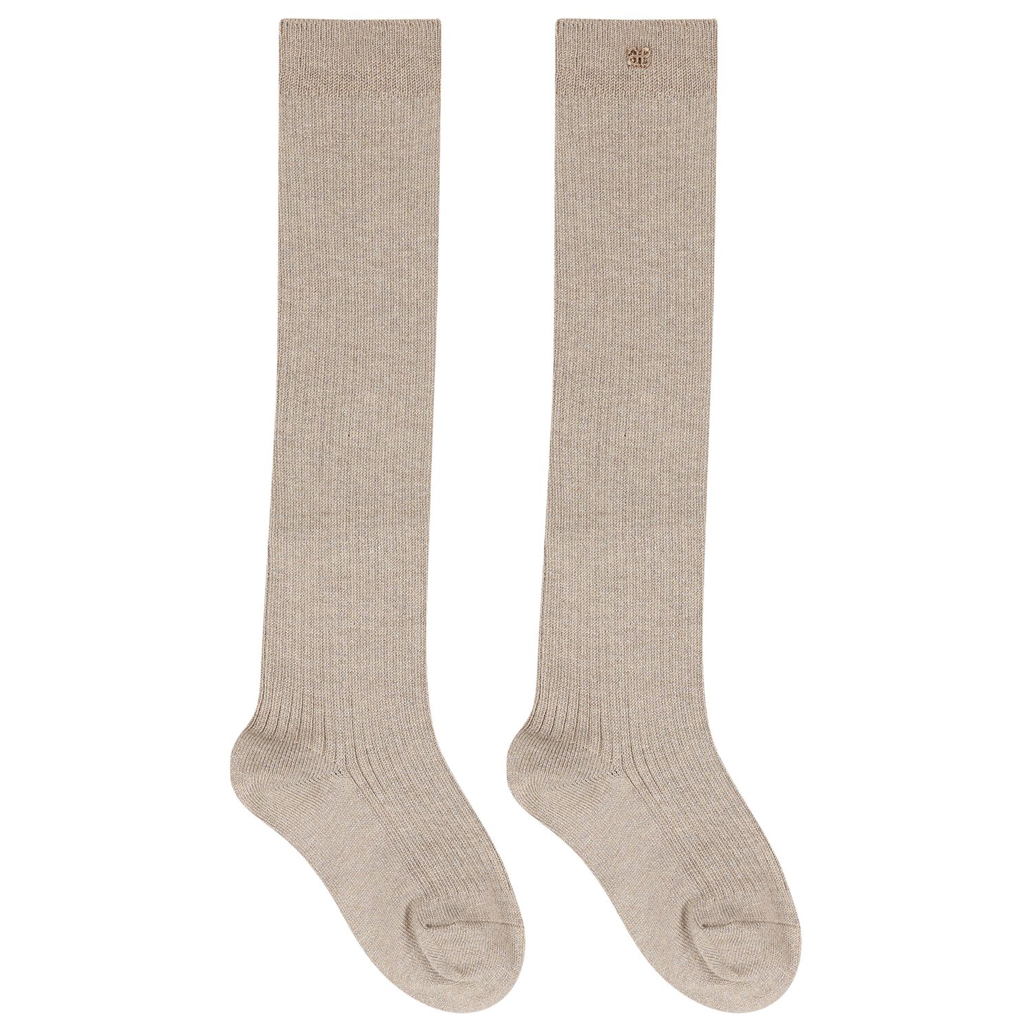 Girls Beige Knit Knee High Socks, 1, hi-res