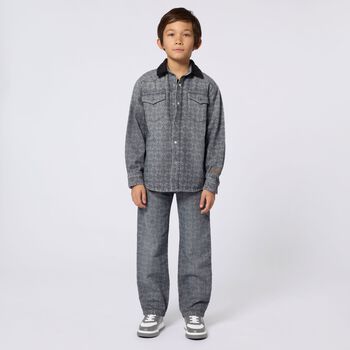 بنطلون أولاد جينز دنيم بالشعار باللون الرمادي 