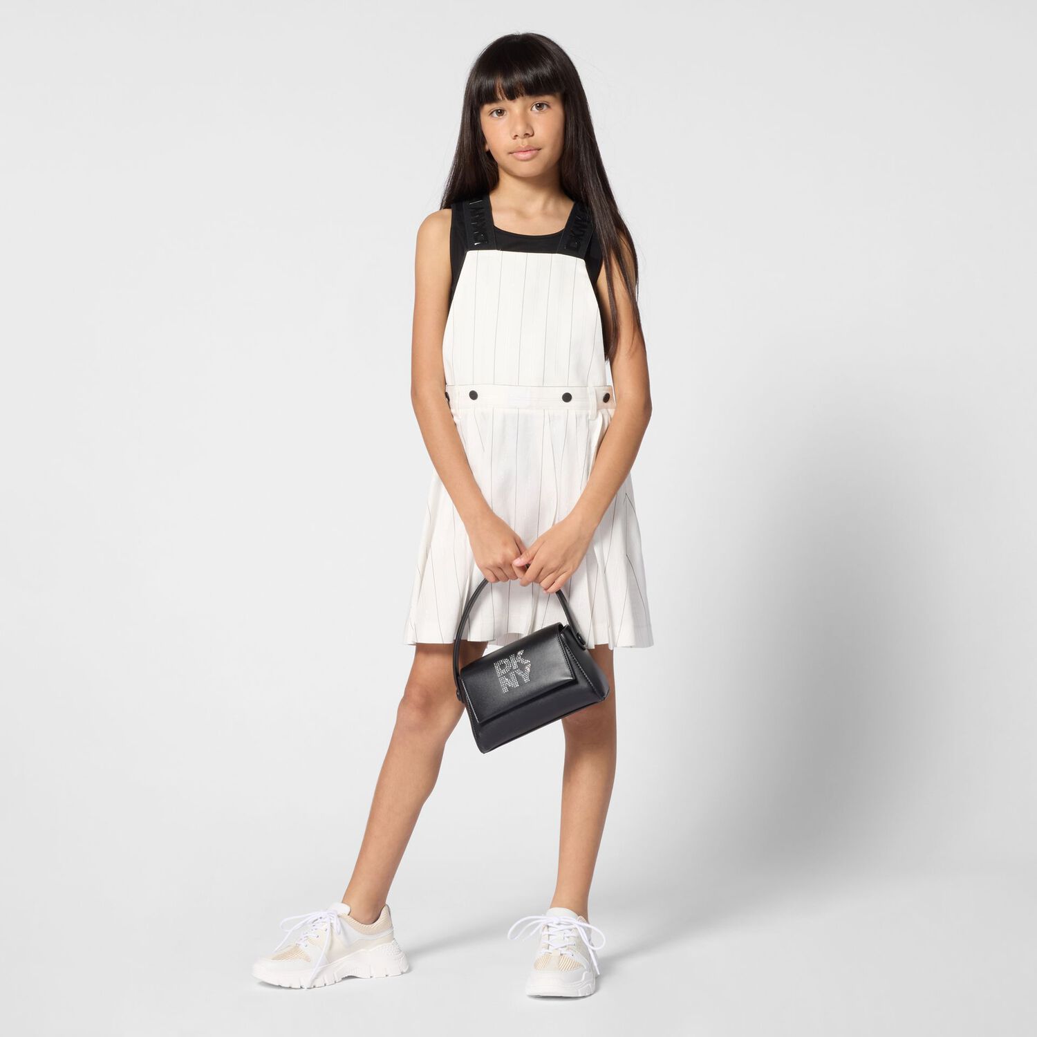 Girls Ivory Pinstripe 2 in 1 Pinafore Dress, 1, hi-res