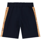 Boys Navy Blue & Beige Geo Map Shorts, 1, hi-res