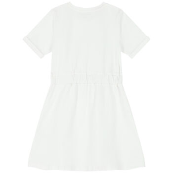 Girls White Logo Sequins Dress