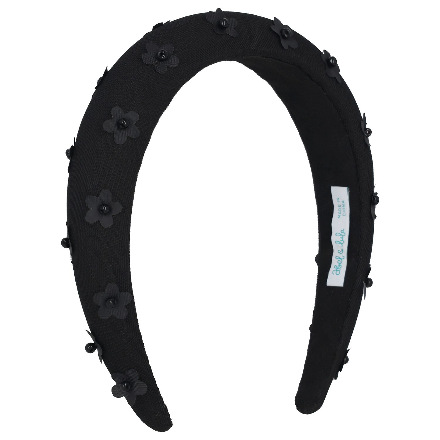 Girls Black Floral Tulle Headband, 1, hi-res