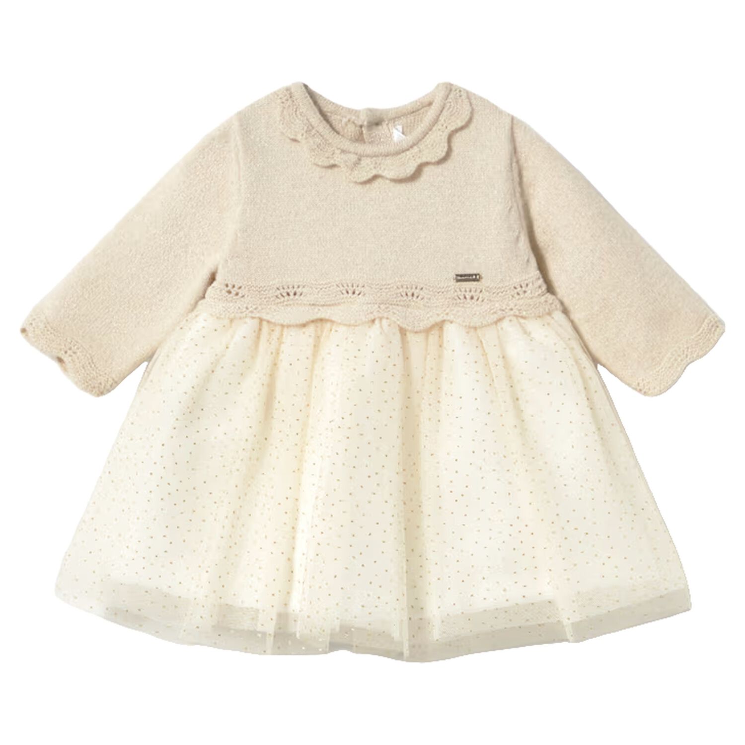 Baby Girls Beige, Ivory & Gold Tulle Dress, 1, hi-res
