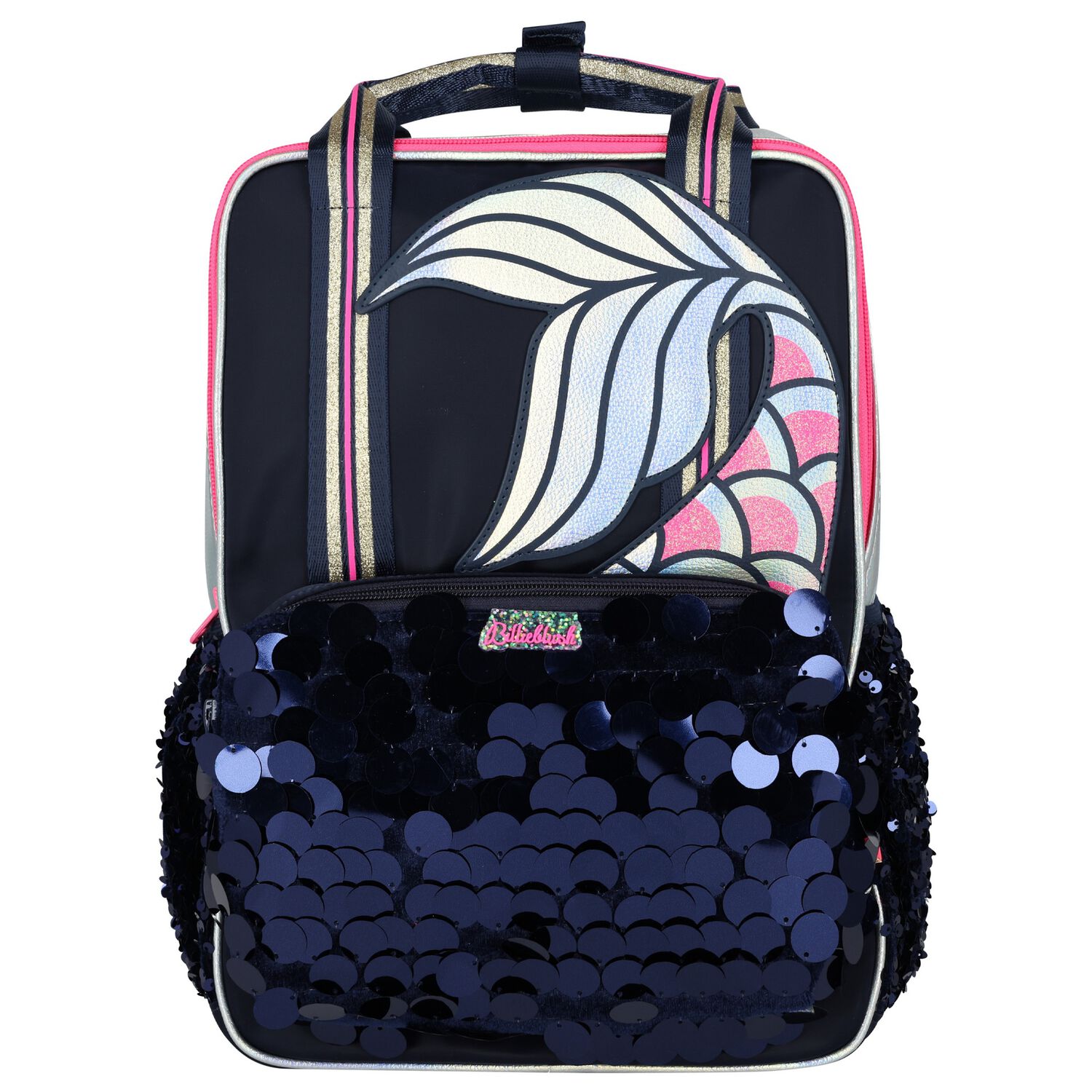 Girls Navy Blue & Silver Sequins Backpack, 1, hi-res image number null