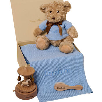 Boys Blue Musical Carousel Personalised Baby Gift Set