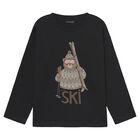 Boys Black Bear Long Sleeve Top, 2, hi-res