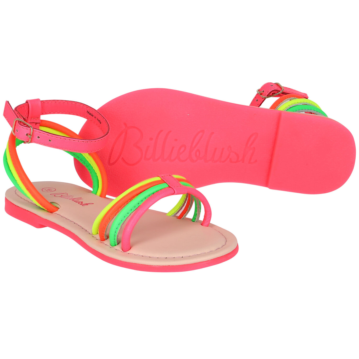 Girls Neon Pink, Yellow & Orange Sandals, 1, hi-res image number null