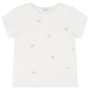 Girls White Bow T-Shirt