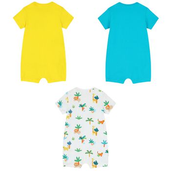 Baby Boys White, Yellow & Blue Rompers ( 3-Pack )
