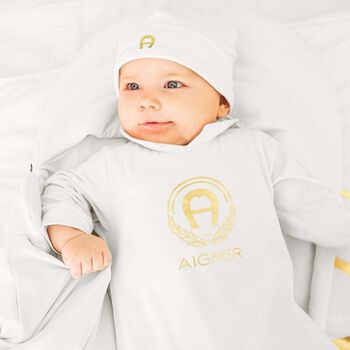 Girls Ivory & Gold Logo Babygrow