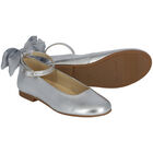 Girls Silver Bow Ballerina Shoes, 1, hi-res