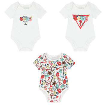 Baby Boys White Logo Bodysuits ( 3-Pack )