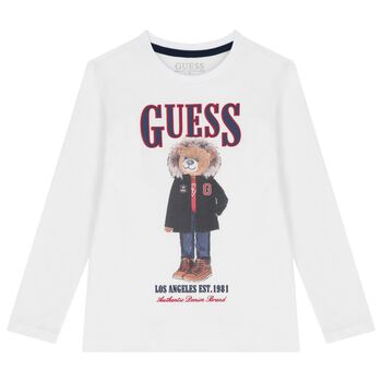 توب اولاد باكمام طويله بطبعه تيدى بير باللون الابيض