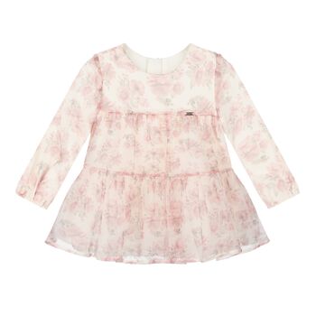 فستان بنات تول زهري باللون الوردي