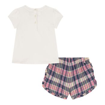 Baby Girls Ivory, Pink & Blue Tartan Polo Bear Shorts Set