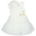 Girls White Tulle Flower Dress, 1, hi-res
