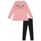 طقم ليغنز بنات بطبعة تيدي باللون الوردي والأسود, 1, hi-res