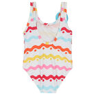 Girls White Squiggle Swimsuit, 1, hi-res