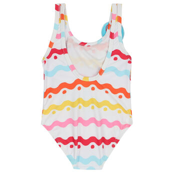 Girls White Squiggle Swimsuit