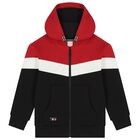 Boys Red, Black & White Hooded Zip Up Top, 1, hi-res