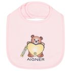 Baby Girls Pink Teddy Bear Logo Bib, 1, hi-res