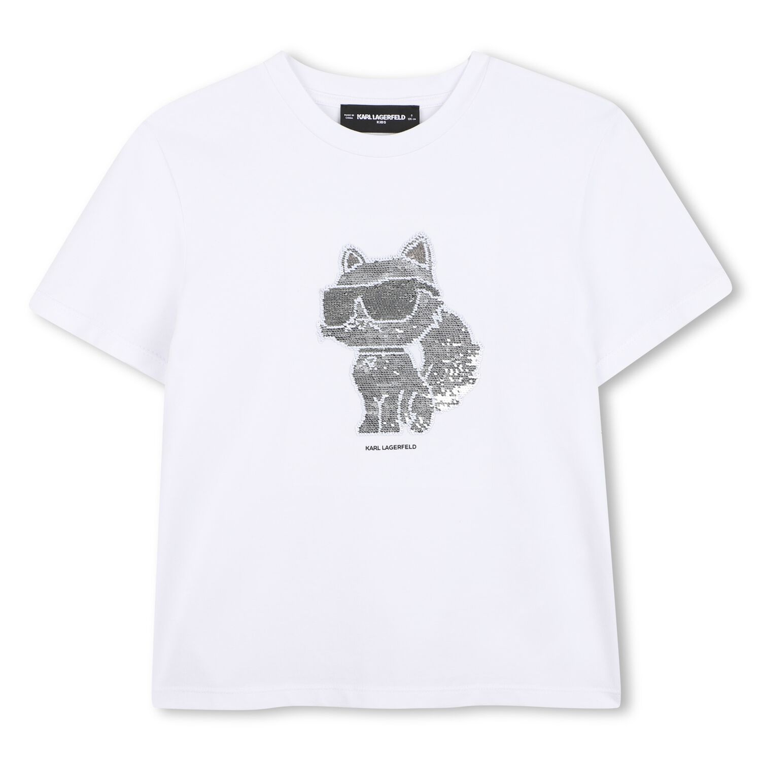 Girls White Reversible Sequin Choupette T-Shirt, 1, hi-res