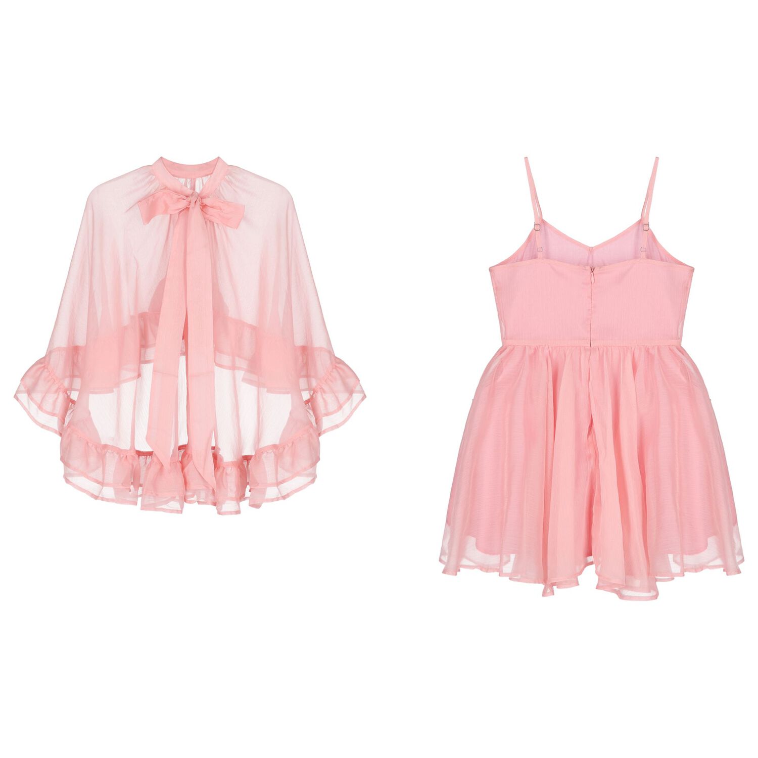 Girls Pink Chiffon Cape Dress Set, 1, hi-res image number null