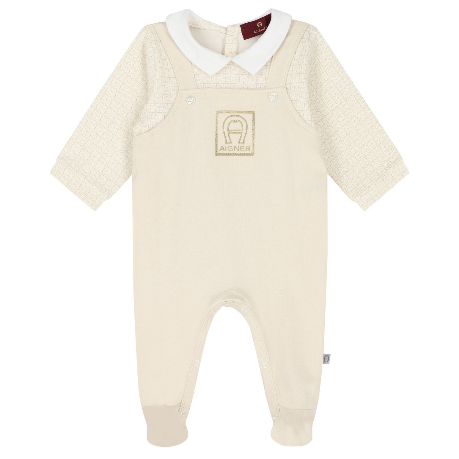 Beige & Gold Logo Babygrow, 1, hi-res