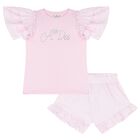 Girls Pink Striped Shorts Set, 1, hi-res