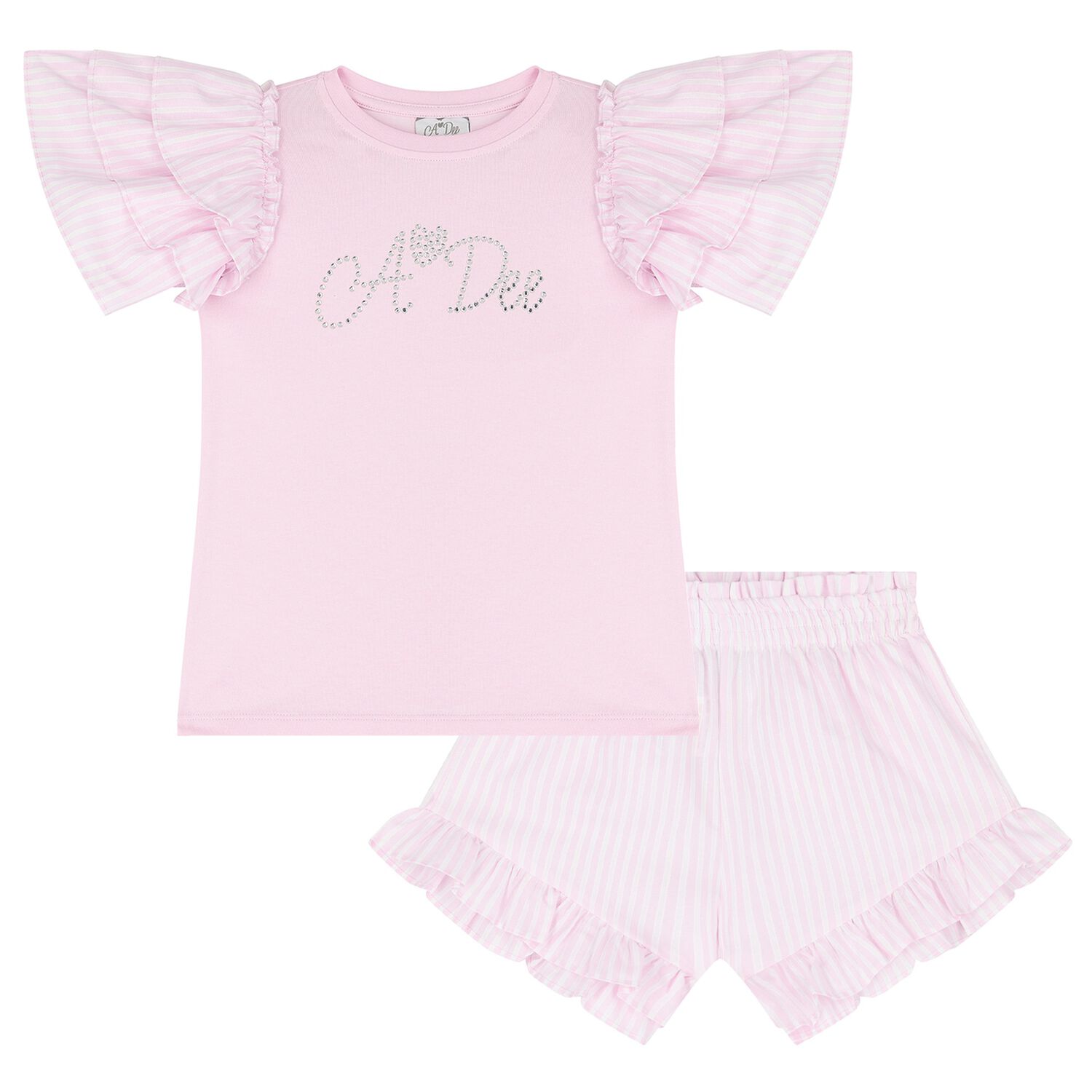 Girls Pink Striped Shorts Set, 1, hi-res image number null
