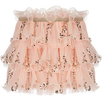 Girls Pink Sequin Ruffled Skirt