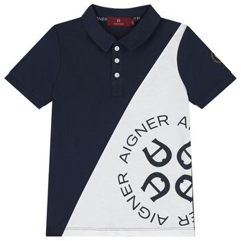 Aigner Boys Navy Blue & White Polo Shirt, 1 Boys Navy Blue & White Polo Shirt