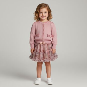 Girls Pink Bow Cardigan