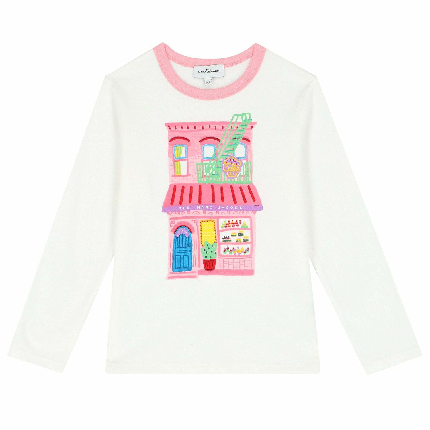 Girls White Graphic Long Sleeve Top, 1, hi-res