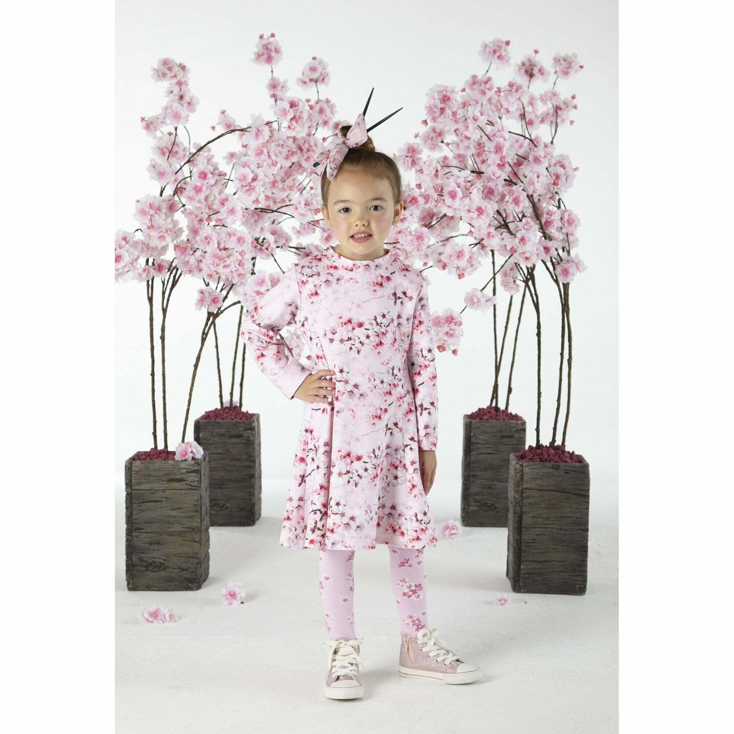 Girls Pink Floral Dress, 1, hi-res