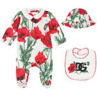 Baby Girls White & Red Poppy Babygrow Set, 1, hi-res