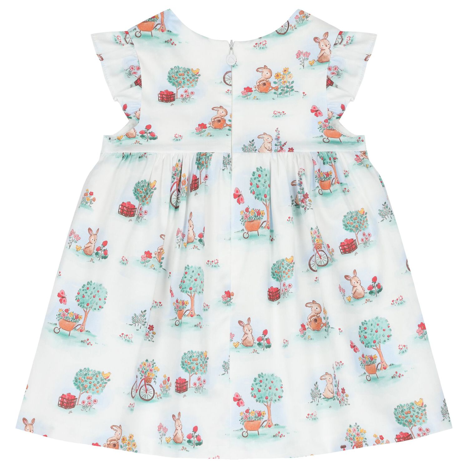 Baby Girls White & Green Rabbit Dress Set, 1, hi-res