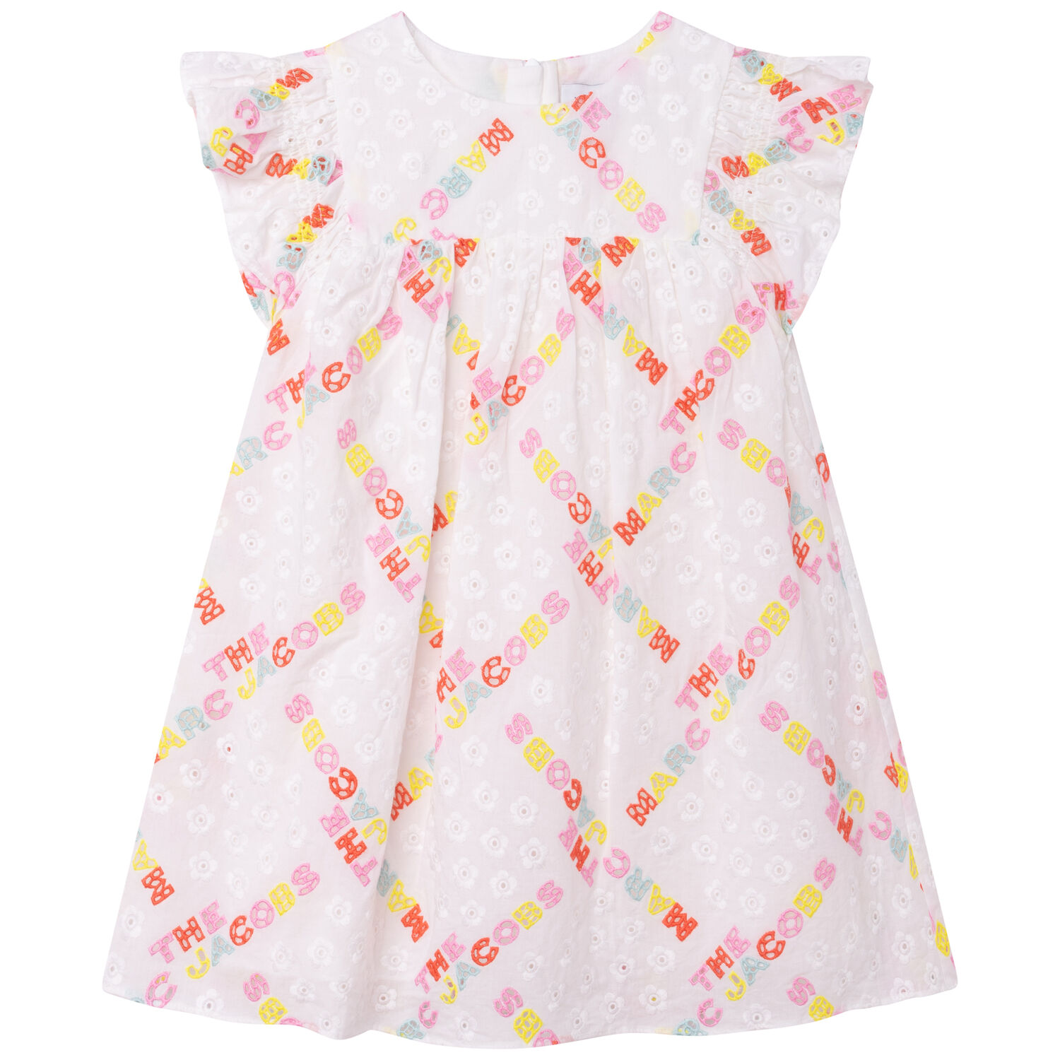 Girls White Logo Broderie Anglaise Dress, 1, hi-res image number null