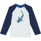 Boys White & Blue Shark Long Sleeve Rash Vest, 1, hi-res