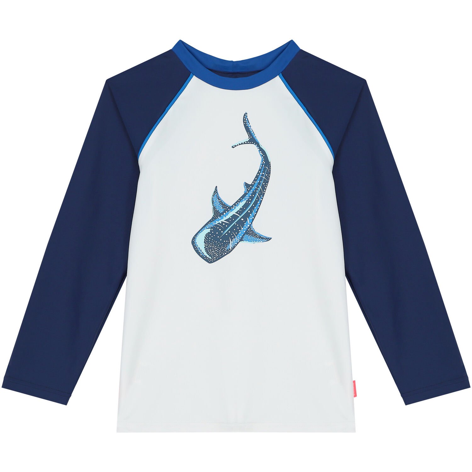 Boys White & Blue Shark Long Sleeve Rash Vest, 1, hi-res