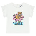 طقم شورت بشعار تيدي باللون الأبيض والوردي للبنات, 1, hi-res