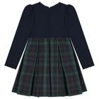 Girls Navy Blue & Green Tartan Bow Dress, 2, hi-res